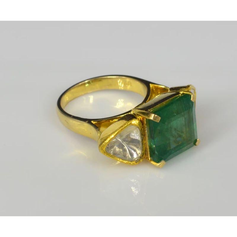 For Sale:  18K Gold 5 CT Natural Emerald and Diamond Antique Art Deco Style Engagement Ring 2