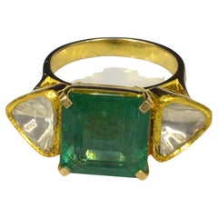 18K Gold 5 CT Natural Emerald and Diamond Antique Art Deco Style Engagement Ring