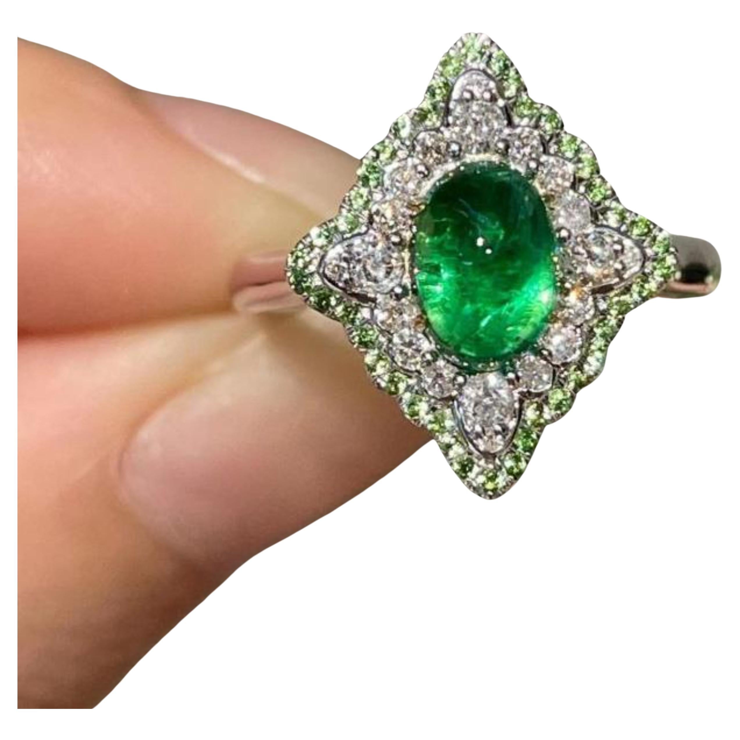 Certified 2 Carat Natural Emerald Diamond Engagement Ring, Unique Cocktail Ring For Sale