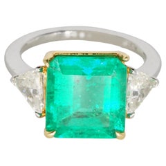 Certified 5 Carat Natural Square Green Emerald 18k White and Yellow Gold Ring