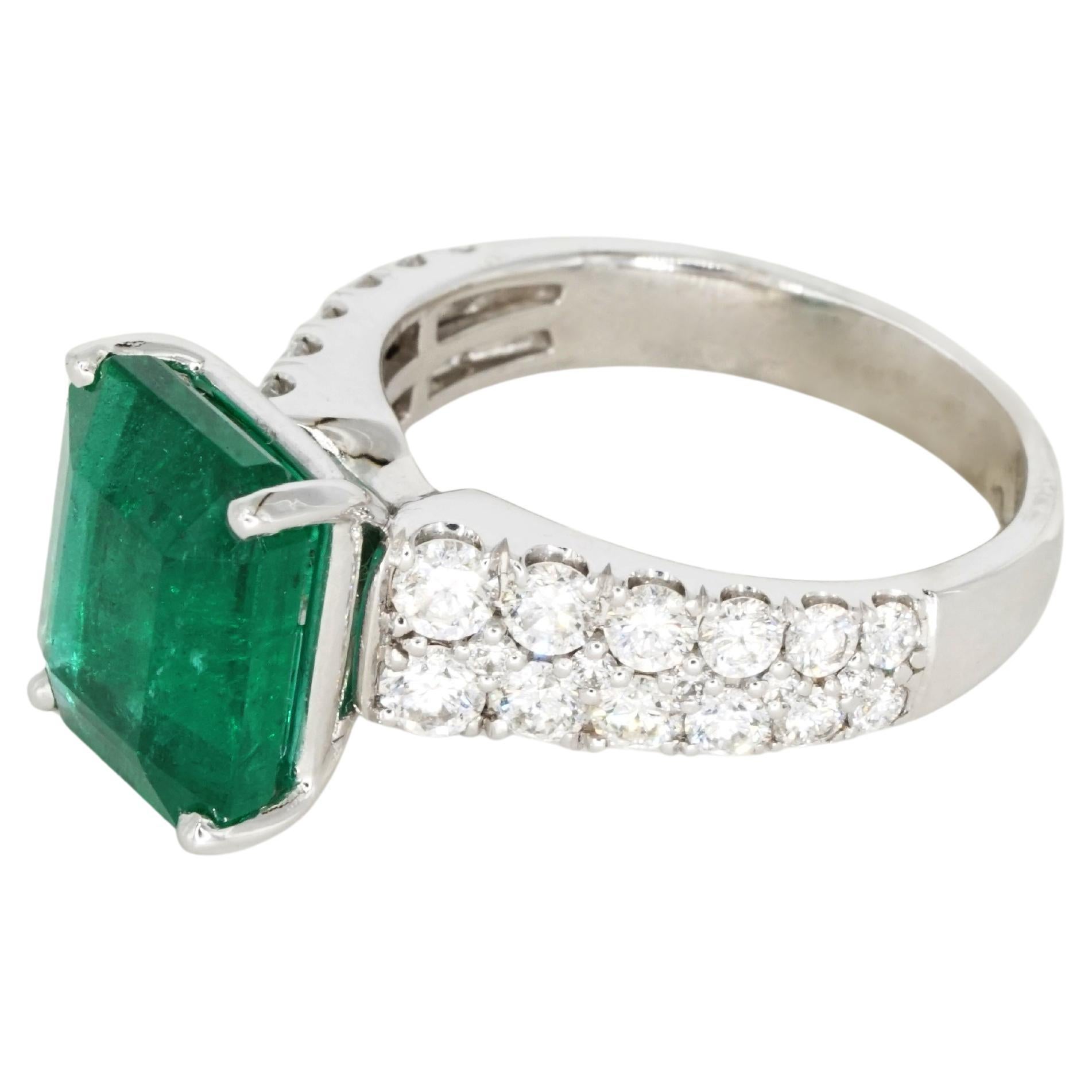 Certified 5 Carat Natural Cushion Green Emerald 18k Gold Ring