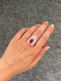 Certified 5 Carat Pear Shape Ruby and Diamond Cocktail Ring