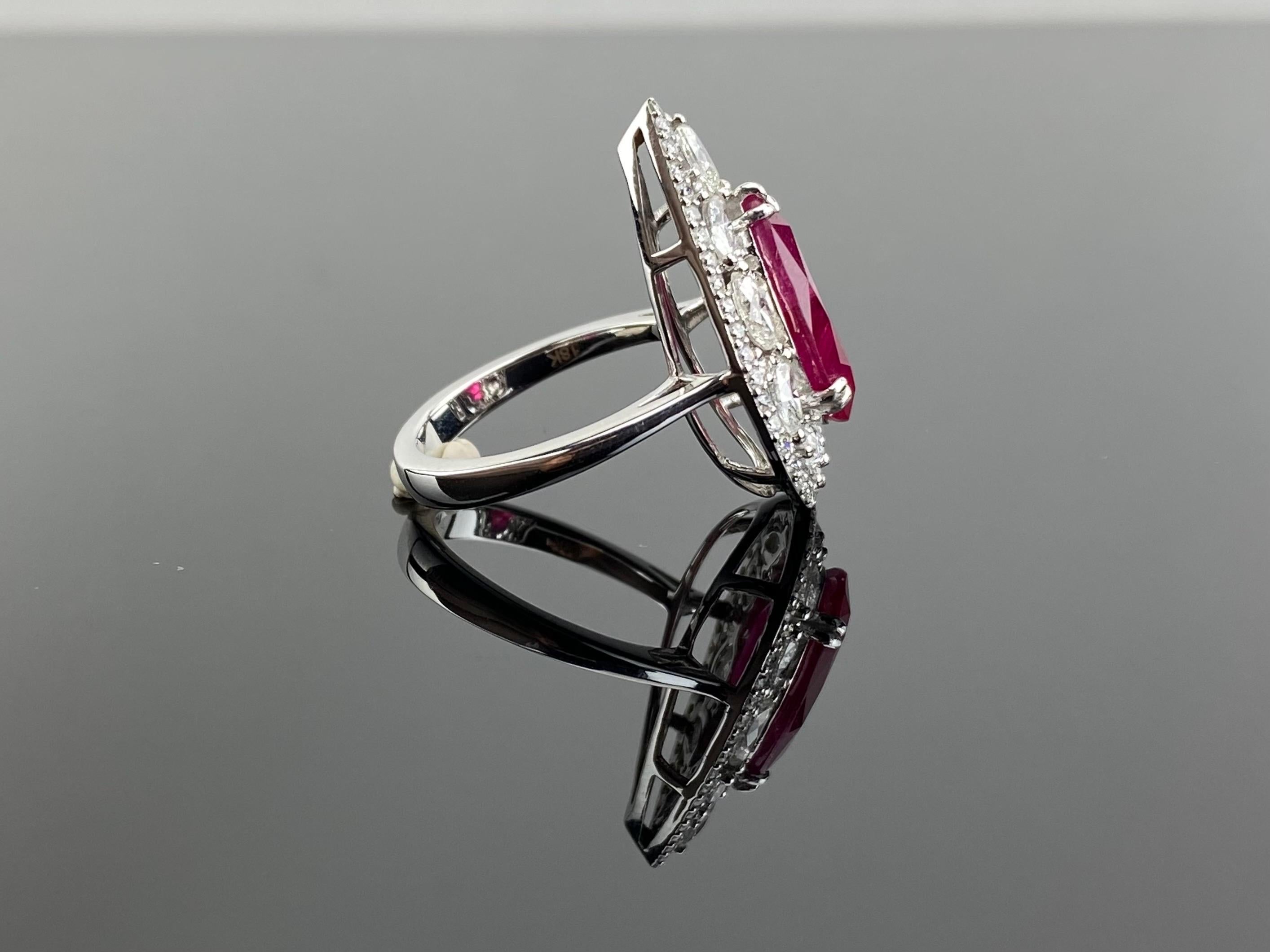 Certified 5 Carat Pear Shape Ruby and Diamond Cocktail Ring  For Sale 2