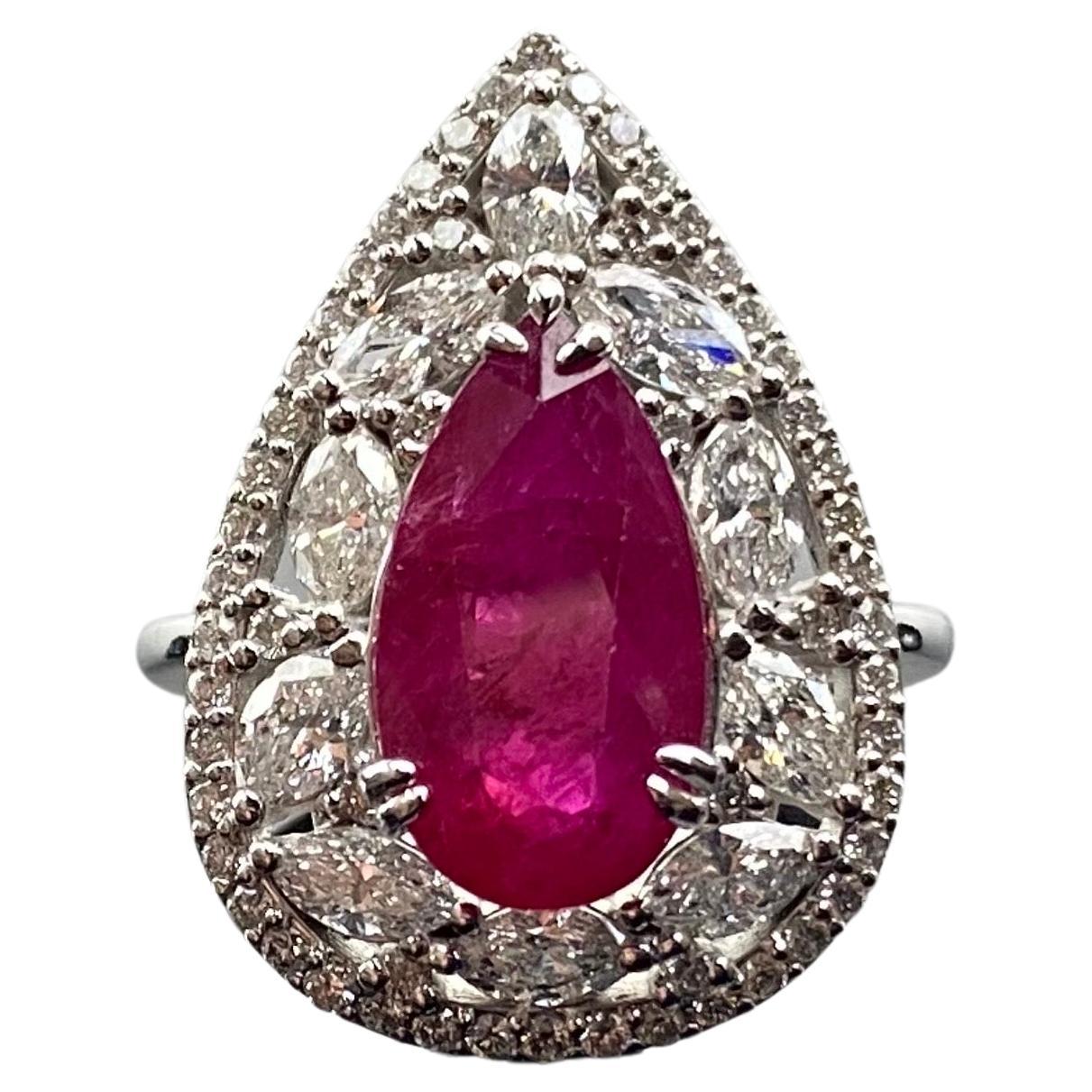 Certified 5 Carat Pear Shape Ruby and Diamond Cocktail Ring 