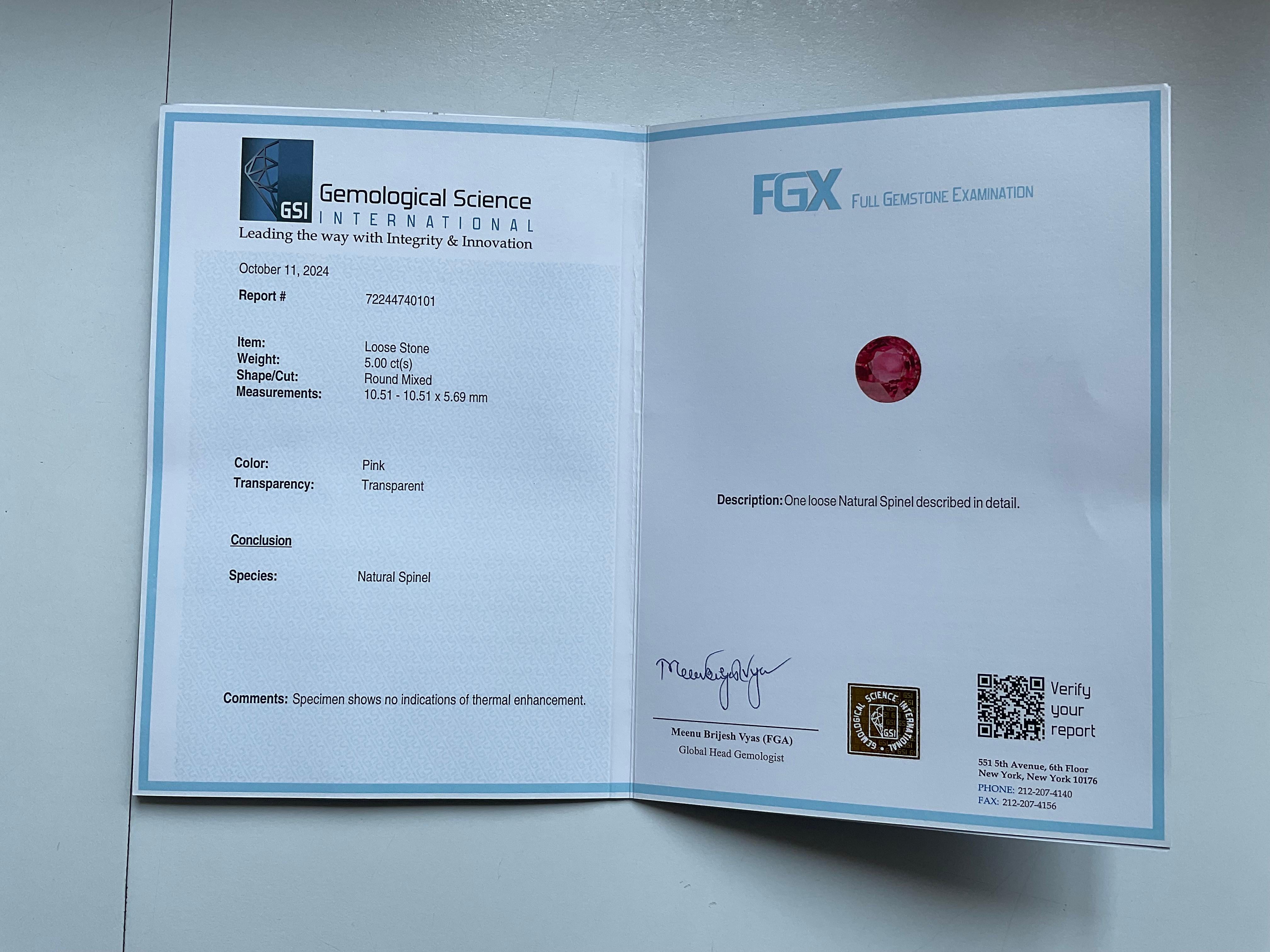 Certified 5.00 Carats Tanzania Pink Spinel Top Quality Cut stone Natural Gems For Sale 7