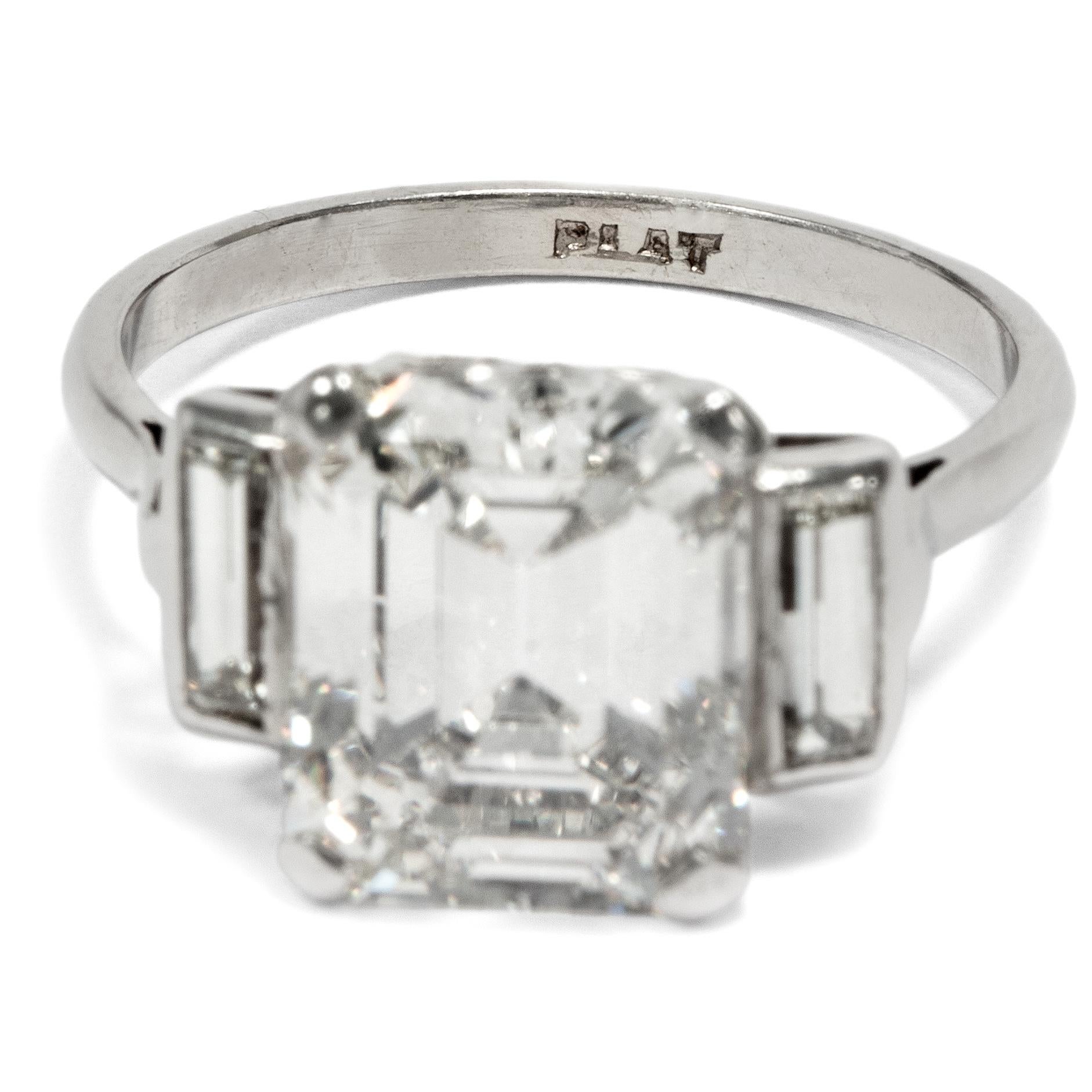 Certified 5.012 Carat Emerald Cut Diamond Art Deco circa 1935 Engagement Ring 2