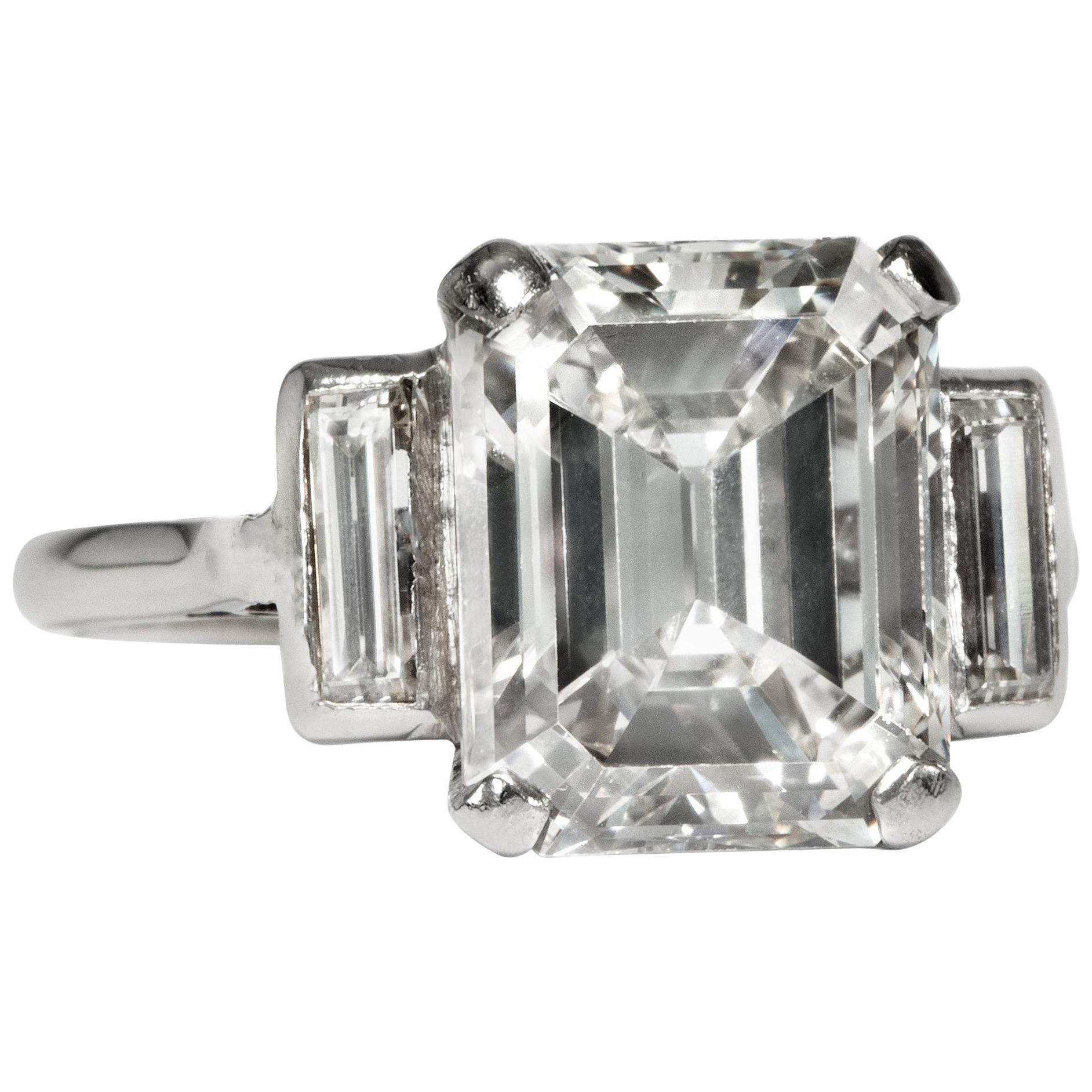 Certified 5.012 Carat Emerald Cut Diamond Art Deco circa 1935 Engagement Ring