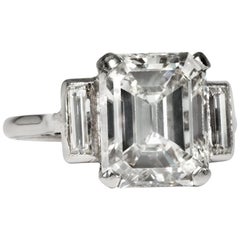 Vintage Certified 5.012 Carat Emerald Cut Diamond Art Deco circa 1935 Engagement Ring