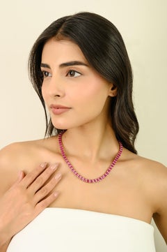 Certified 50.19 Ct Ruby & 3.06 Ct Diamond Tennis Necklace in 18K Yellow Gold