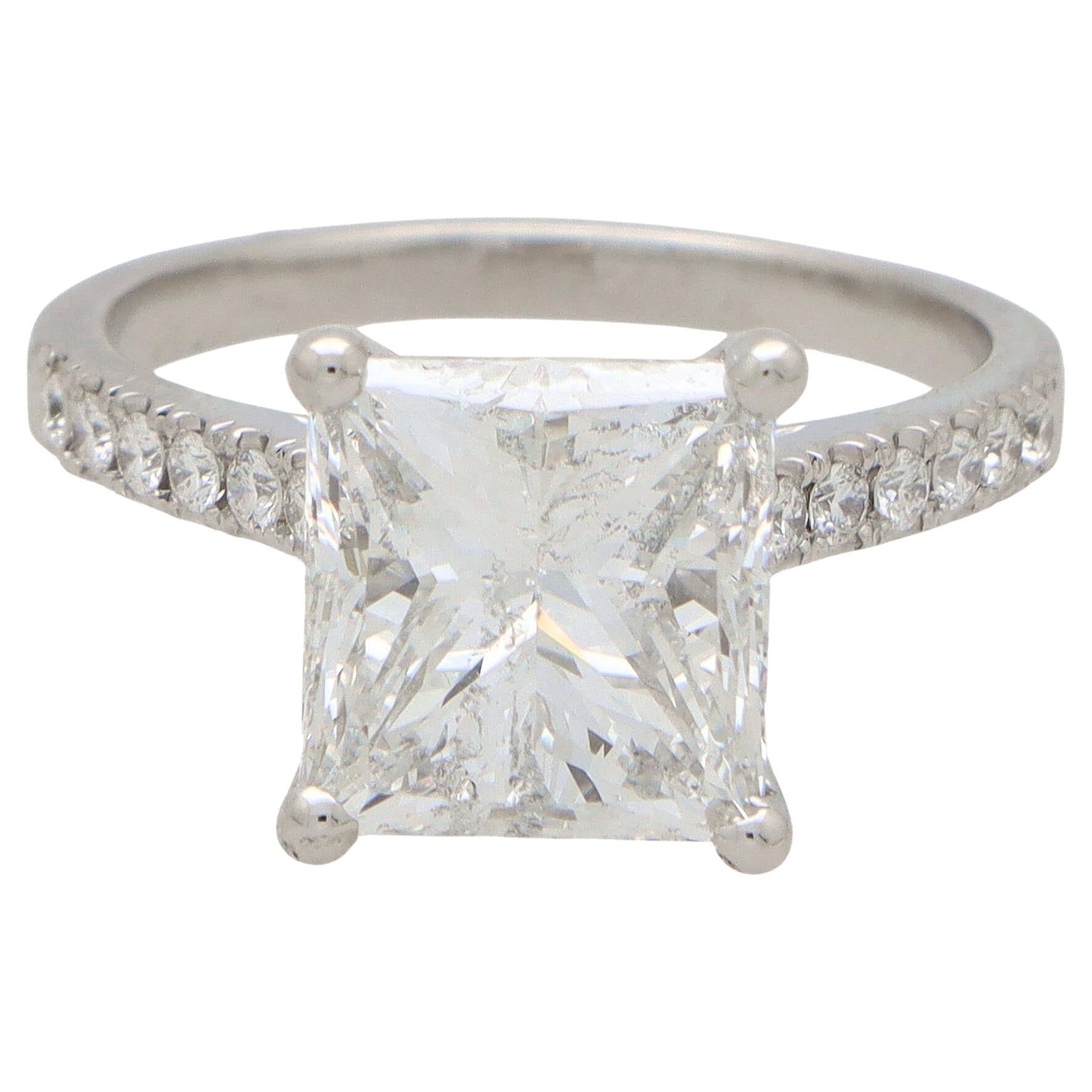 Certified 5.02ct, F Color, Princess Cut Diamond Ring in Platinum