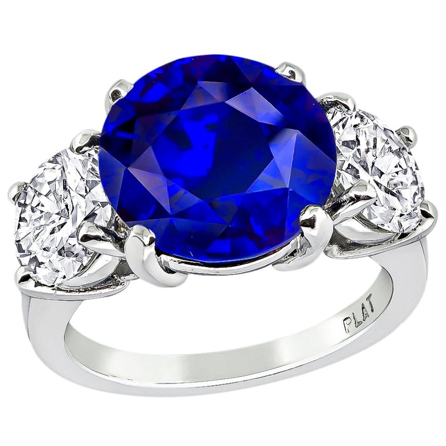 Certified 5.03 Carat Ceylon Sapphire GIA Diamond Platinum Ring For Sale