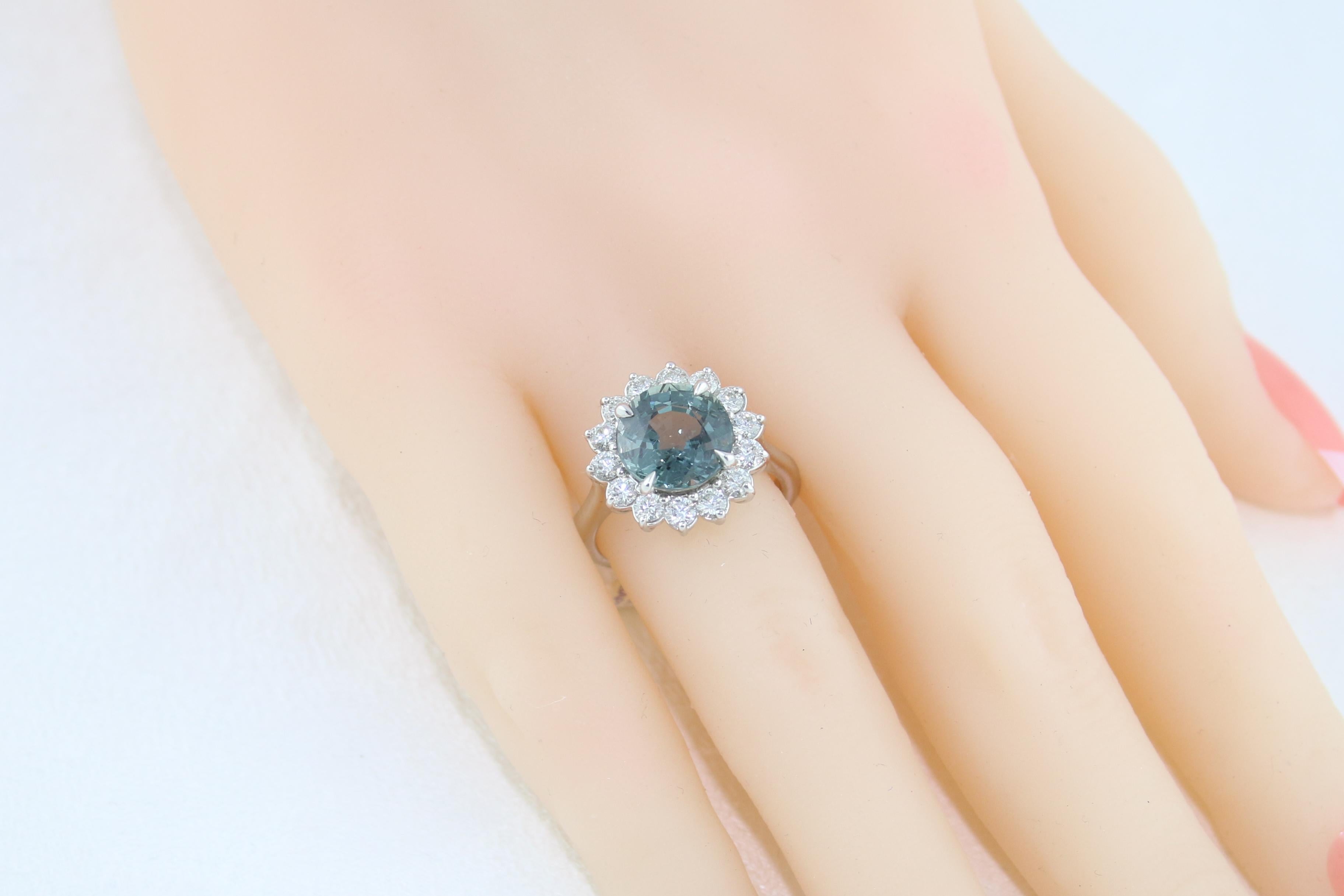 Certified 5.03 Carat No Heat Grayish Blue Sapphire Diamond Gold Ring For Sale 1