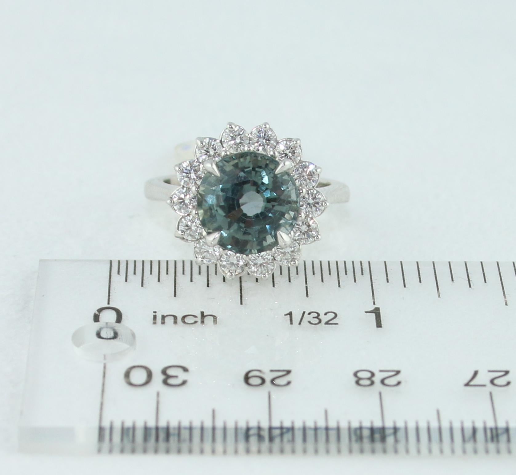 Certified 5.03 Carat No Heat Grayish Blue Sapphire Diamond Gold Ring For Sale 3