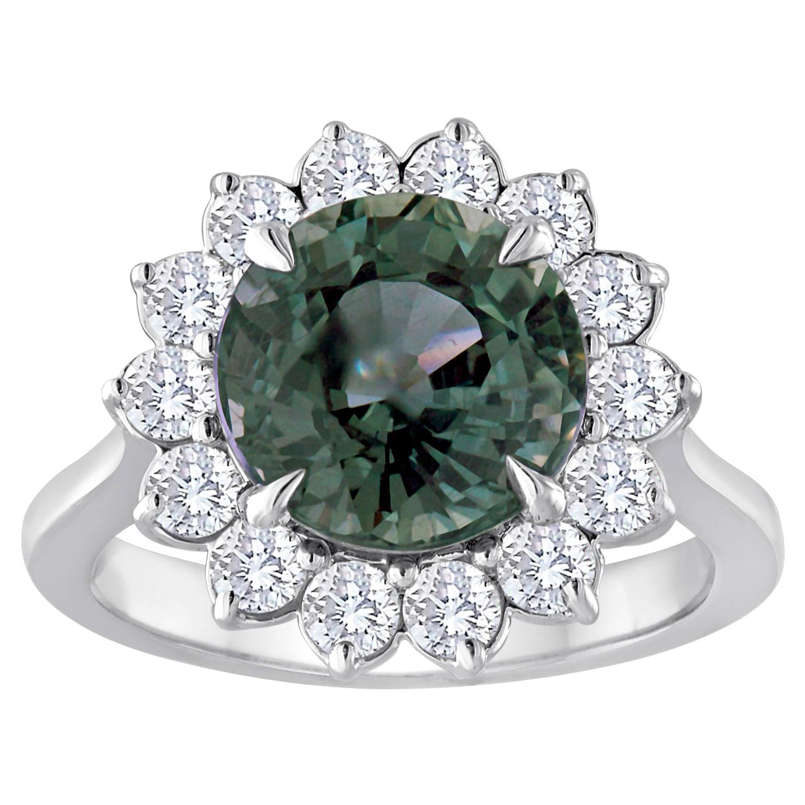 Bague en or avec saphir bleu grisâtre et diamant de 5,03 carats certifiée non chauffée