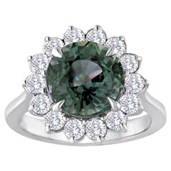 Bague en or avec saphir bleu grisâtre et diamant de 5,03 carats certifiée non chauffée