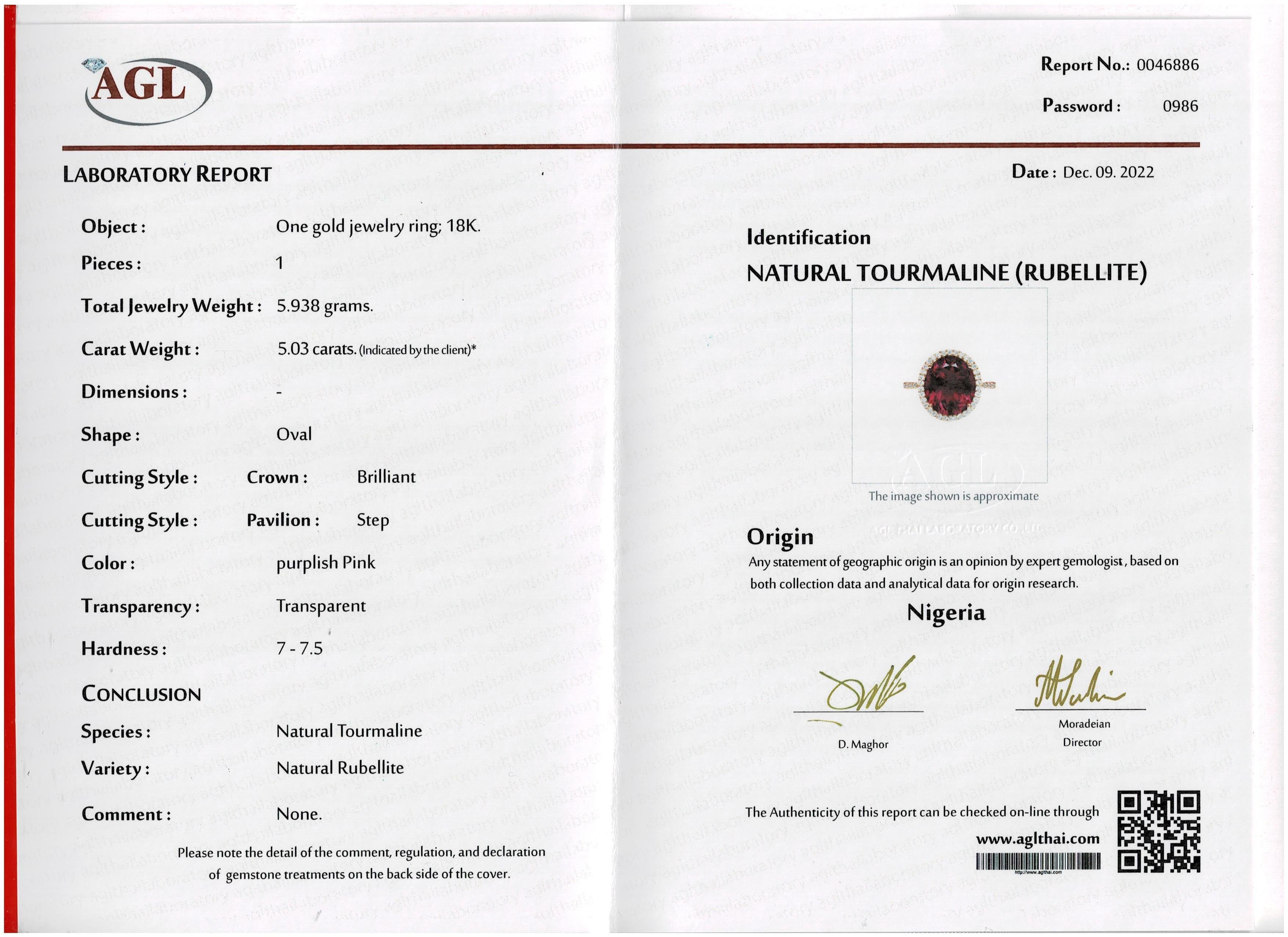 Verlobungsring mit zertifiziertem 5,03 Karat Rubellit-Turmalin und Diamant im Angebot 2