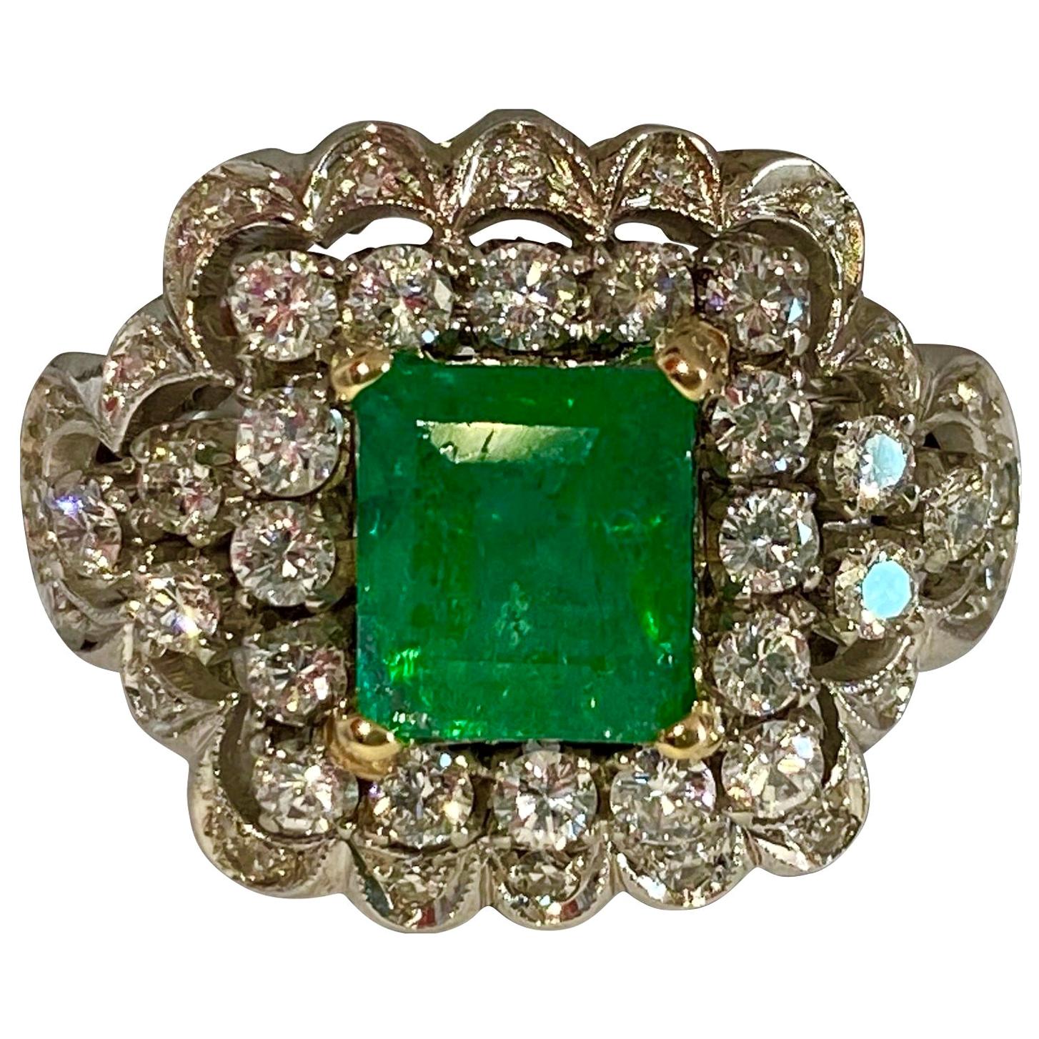 Certified, 5.05 Carat Natural Emerald and Diamond Ring For Sale