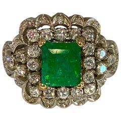 Certified, 5.05 Carat Natural Emerald and Diamond Ring