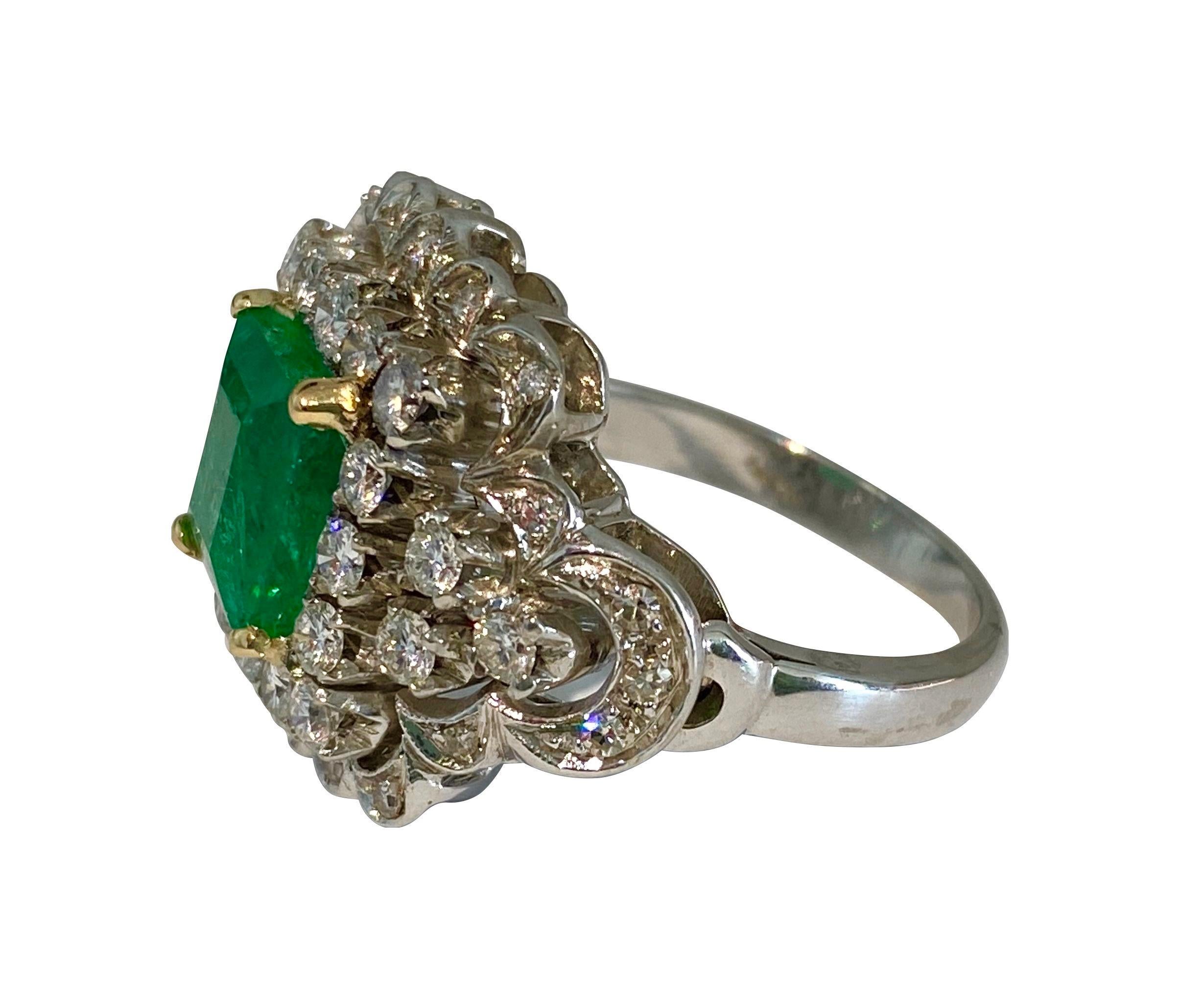 Art Deco Certified, 5.05 Carat Natural Emerald and Diamond Ring For Sale