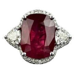 Certified 5.09 Carat Burma Ruby and Diamonds Three Stone Engagement Ring