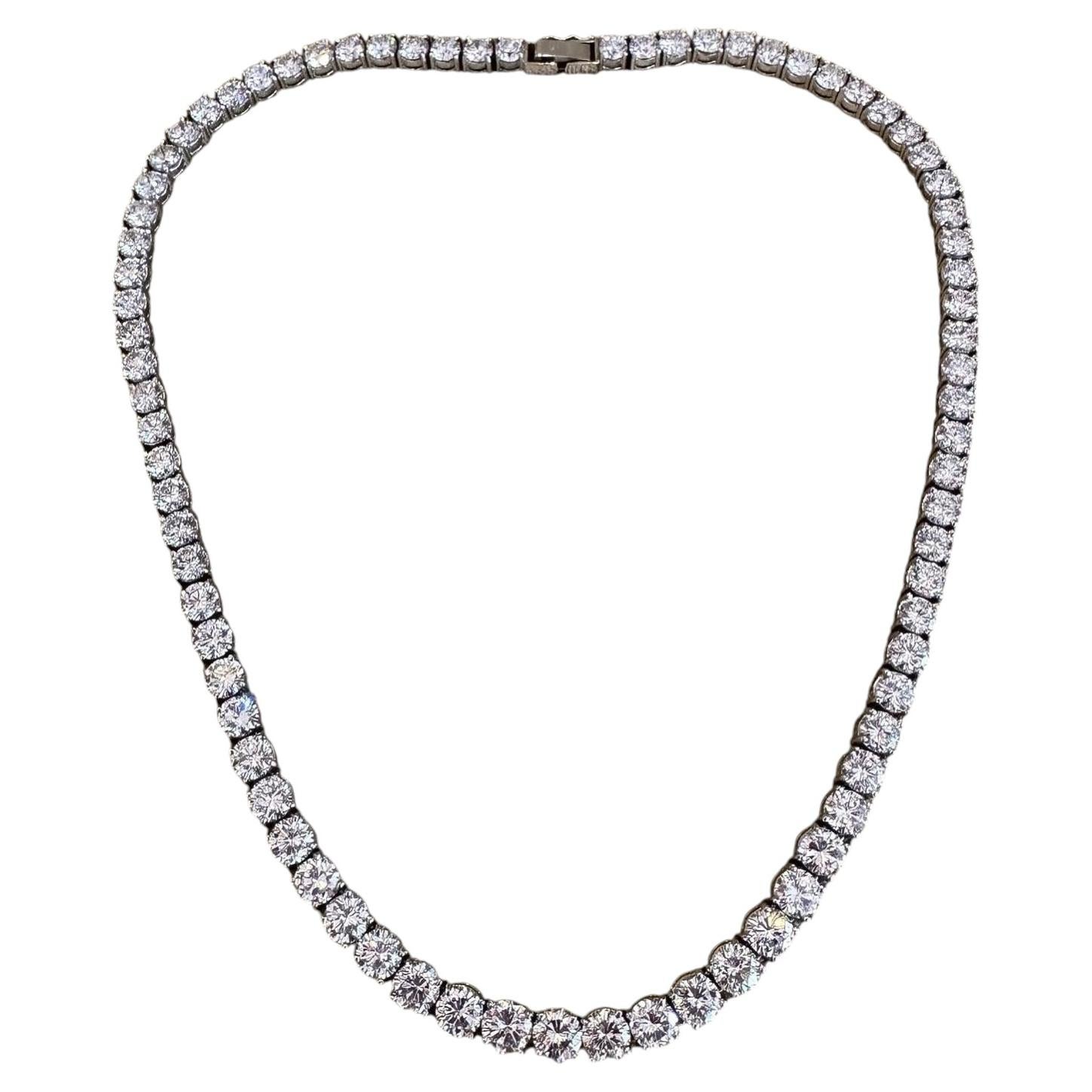 Collar de tenis de diamantes graduados certificados de 50 ct en platino, 18,5