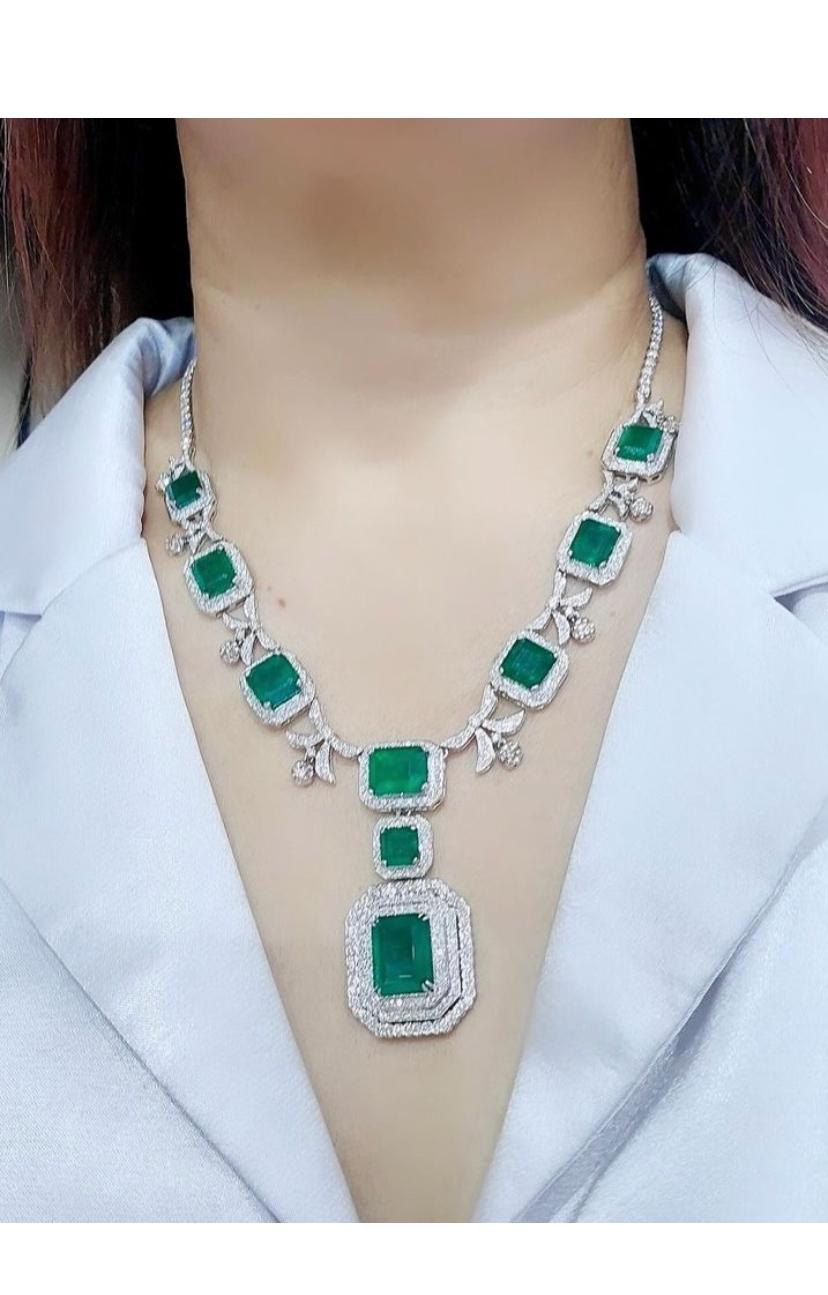 Certified 51.00 Carats Zambian Emeralds  8.90 Ct Diamonds 18k Gold Necklace  For Sale 8