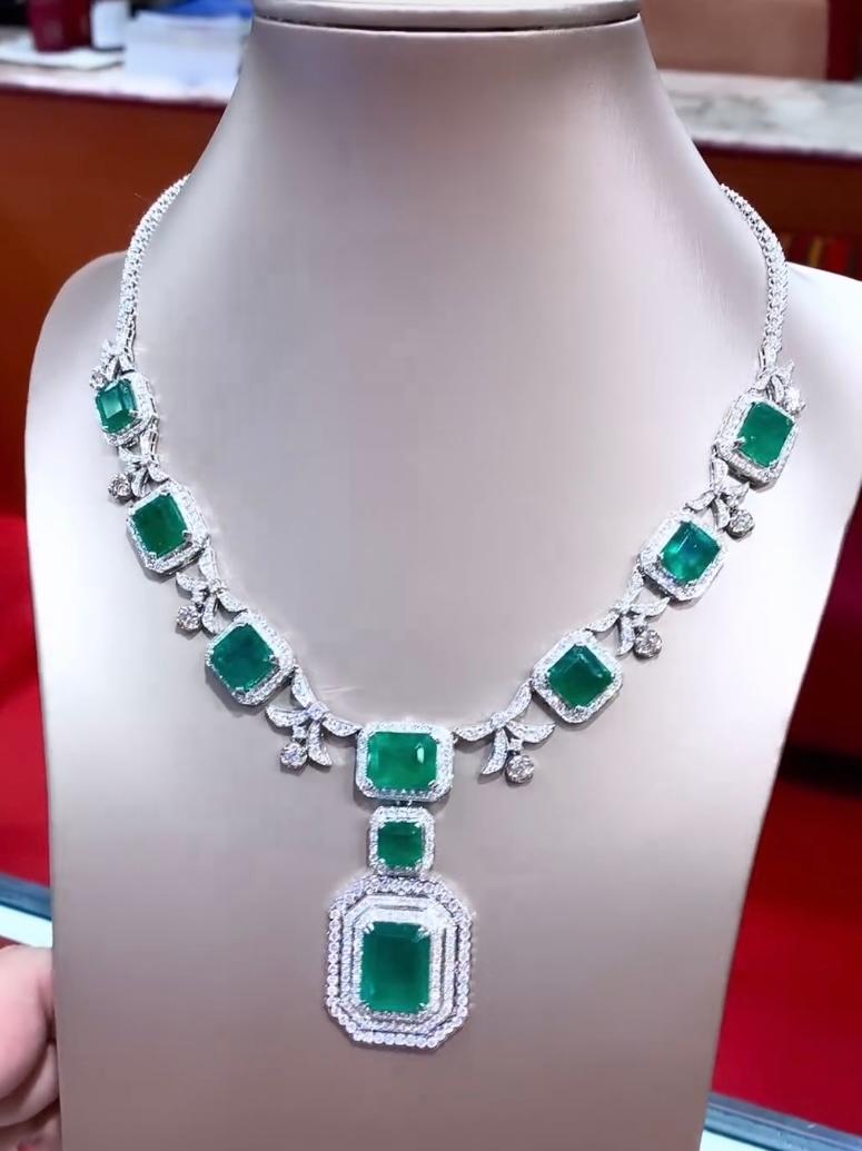 An Emerald necklace sparkled with elegance, each high quality emerald catching the light and reflecting a deep green hue.Interspersed with dazzling diamonds , the necklace exuded luxury and sophistication . It was a piece of jewelry that demanded