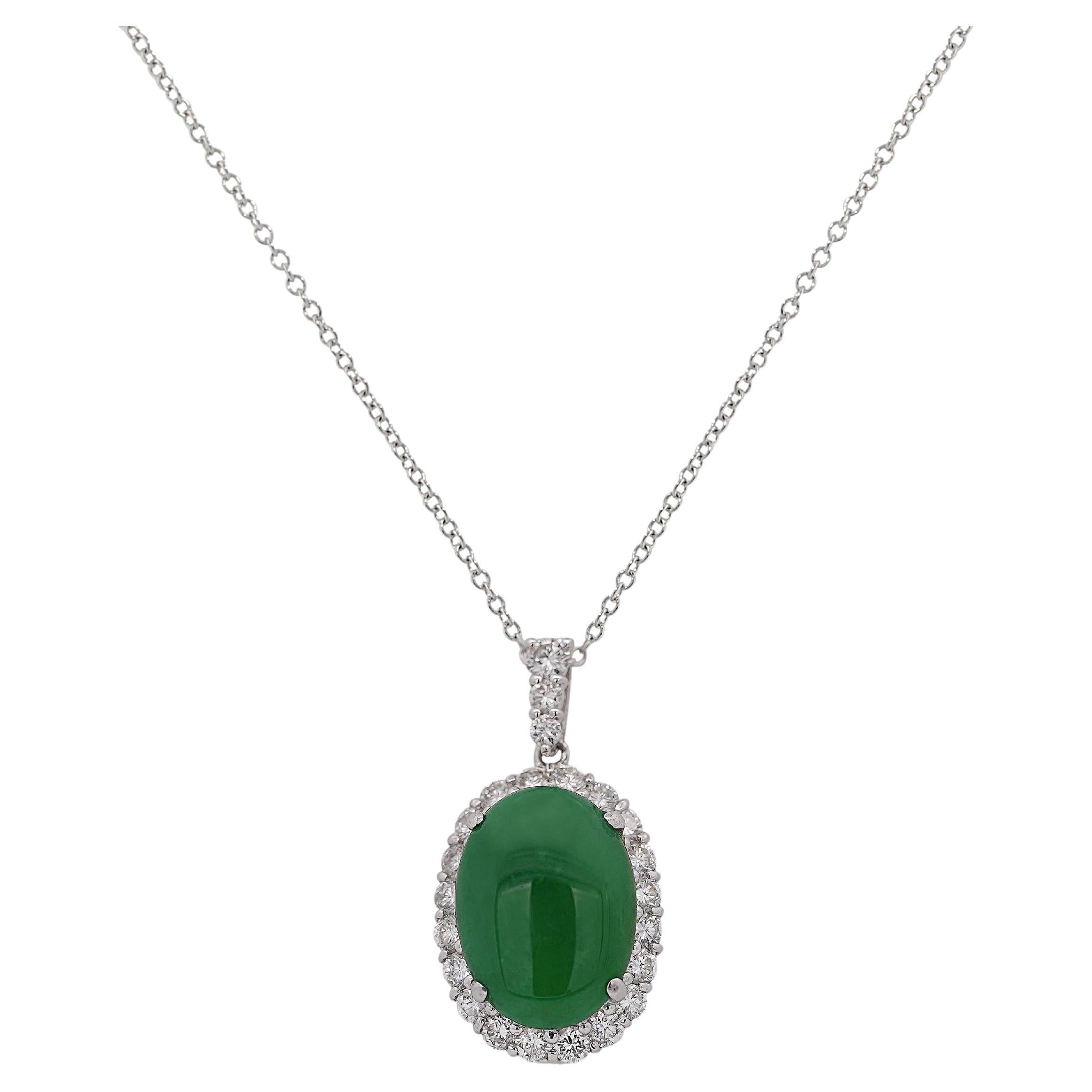 Certified 5.11 Carat Jadeite Jade and Diamond Platinum Pendant Necklace