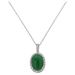 Certified 5.11 Carat Jadeite Jade and Diamond Platinum Pendant Necklace