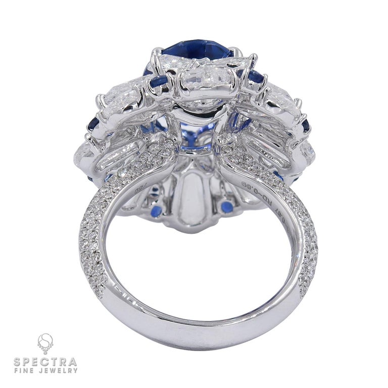 Oval Cut Certified 5.11 Carat Sapphire Diamond Cocktail Ring