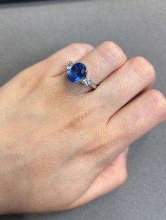 Certified 5.12 Oval Cut Sapphire and Diamond Ring