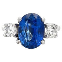 Certified 5.12 Oval Cut Sapphire and Diamond Ring