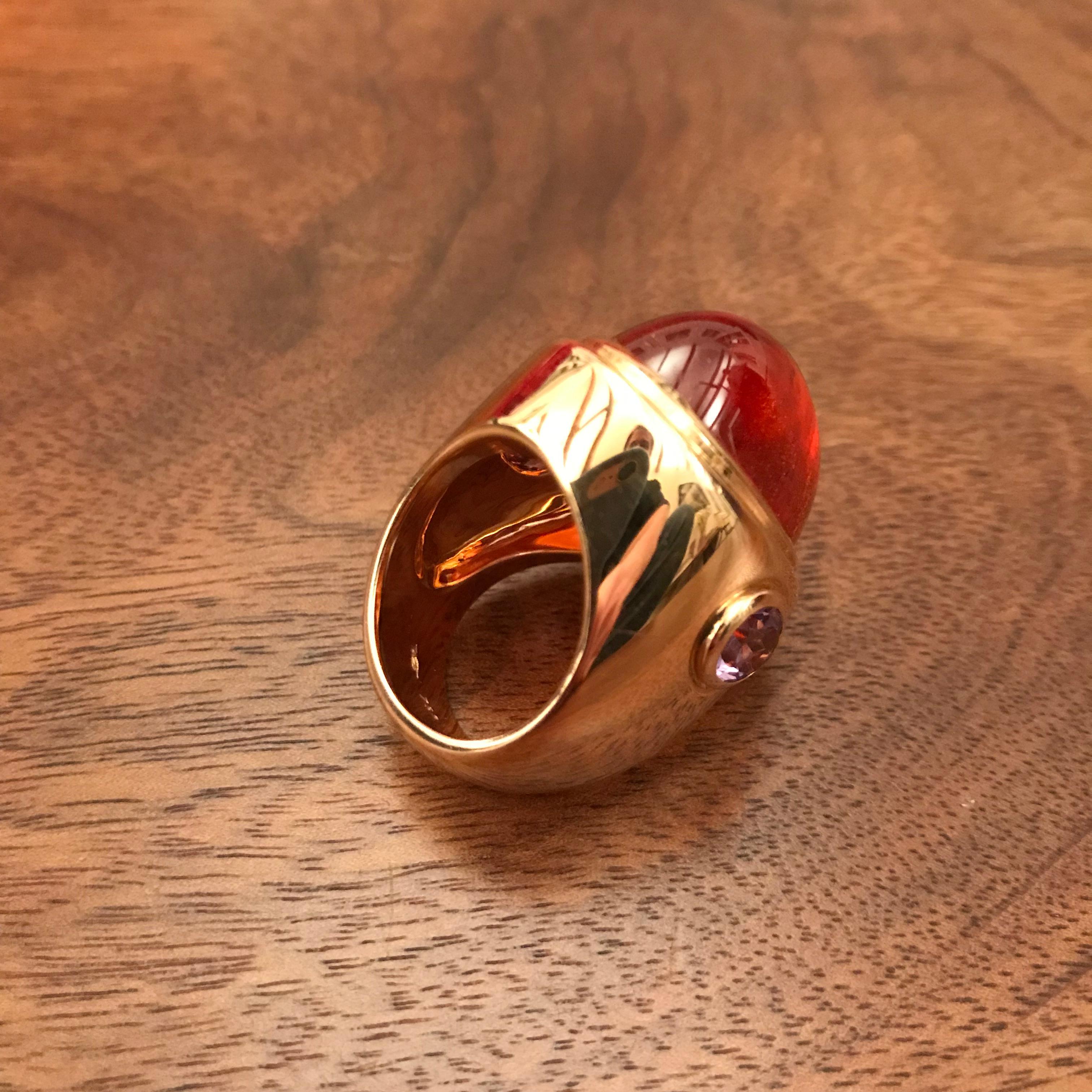 Retro Certified 51.21 Carat Mandarine-Garnet Rose Gold Cocktail Ring For Sale