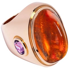Bague cocktail en or rose certifiée 51,21 carats, mandarine et grenat