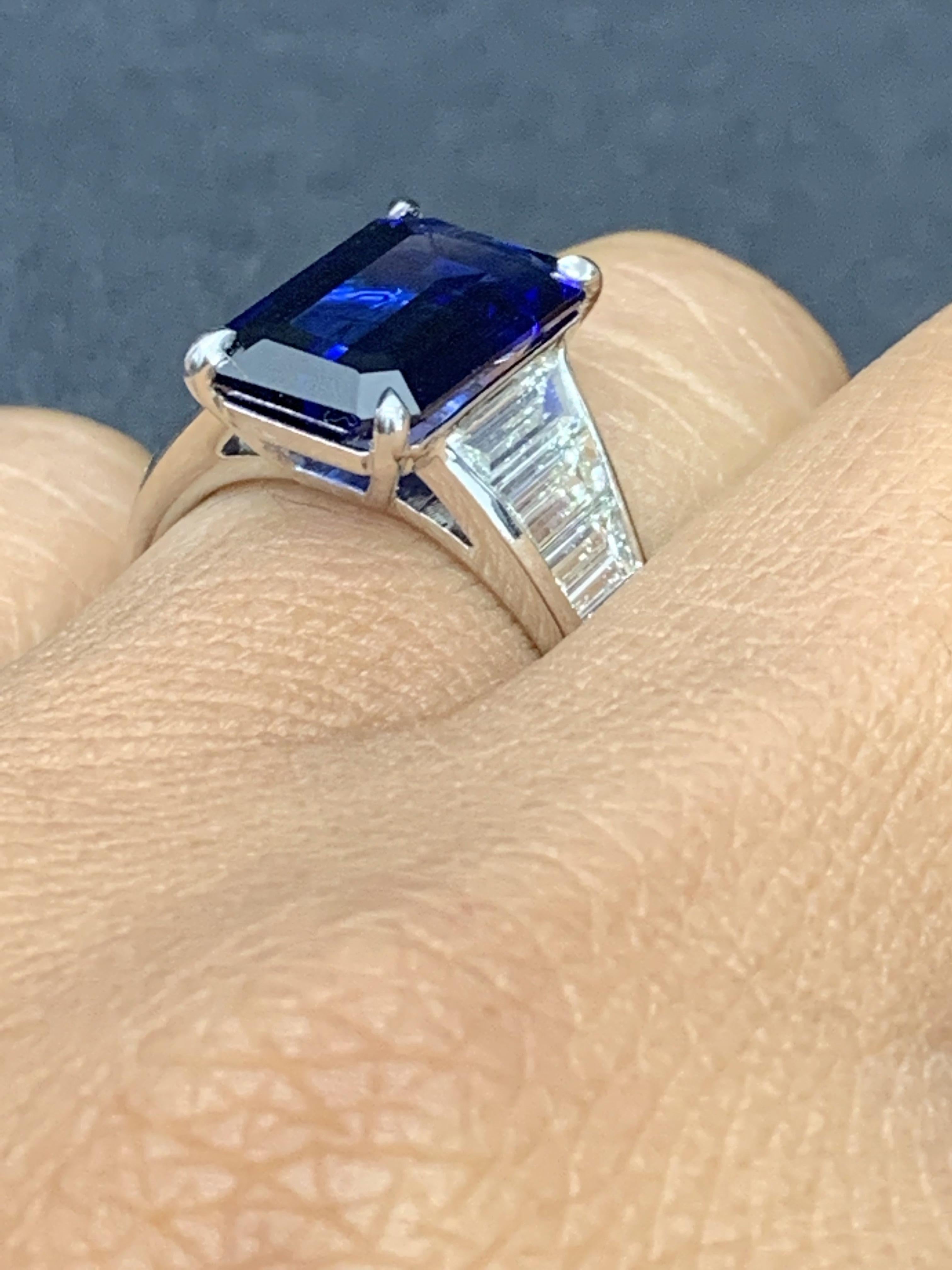 Certified 5.13 Carat Emerald Cut Sapphire Diamond Engagement Ring in Platinum For Sale 6