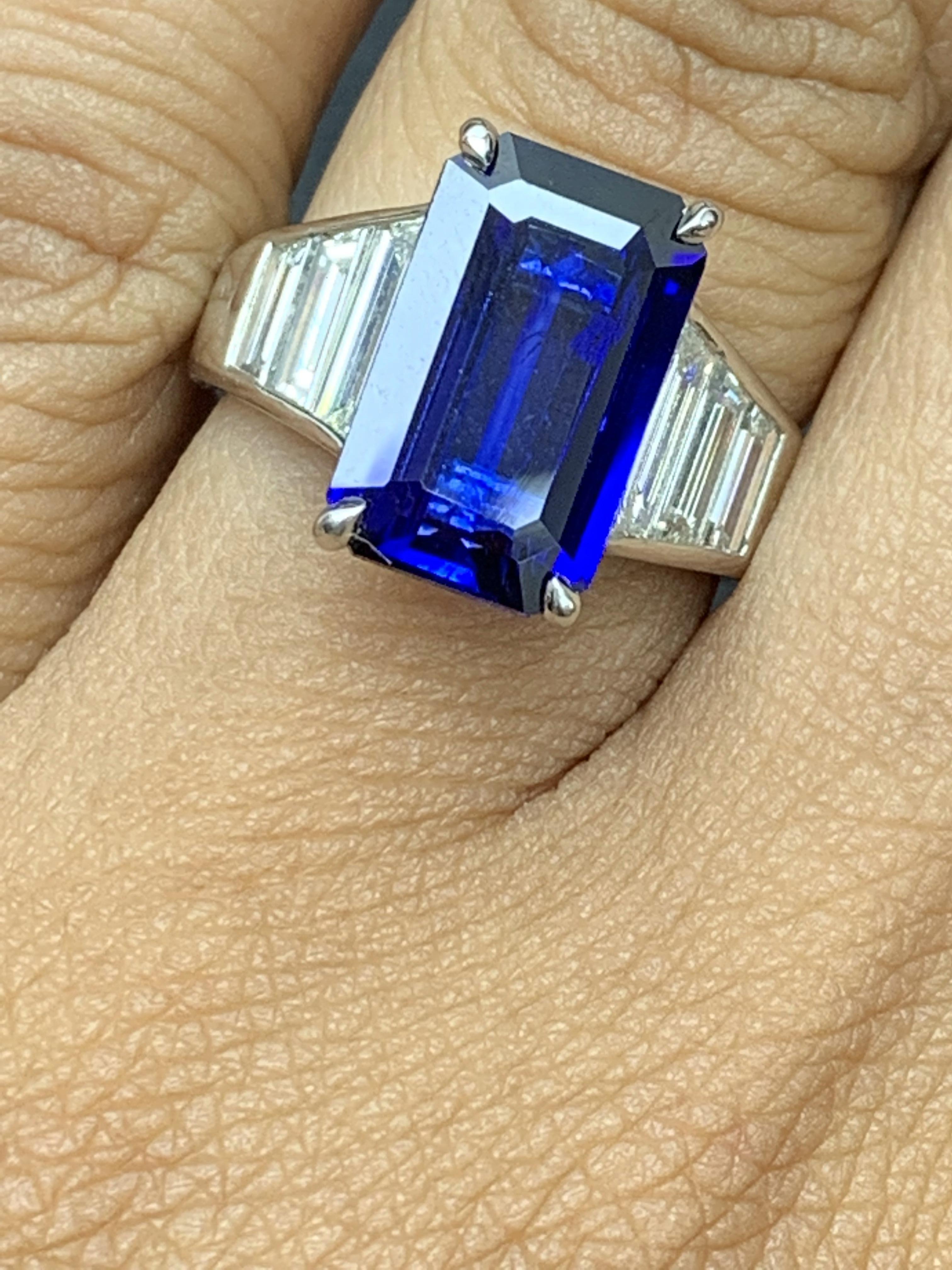 Certified 5.13 Carat Emerald Cut Sapphire Diamond Engagement Ring in Platinum For Sale 8