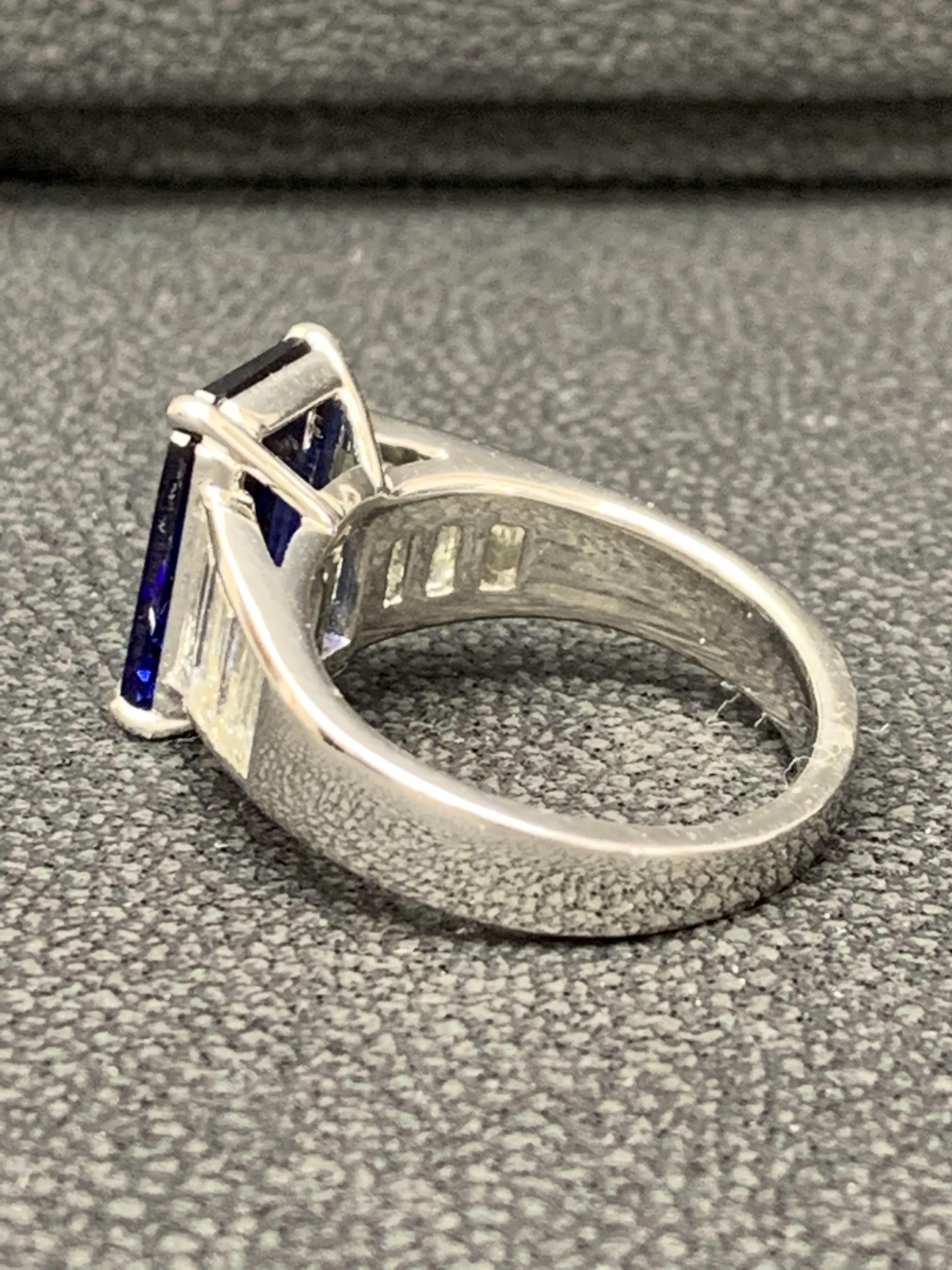 Certified 5.13 Carat Emerald Cut Sapphire Diamond Engagement Ring in Platinum For Sale 14