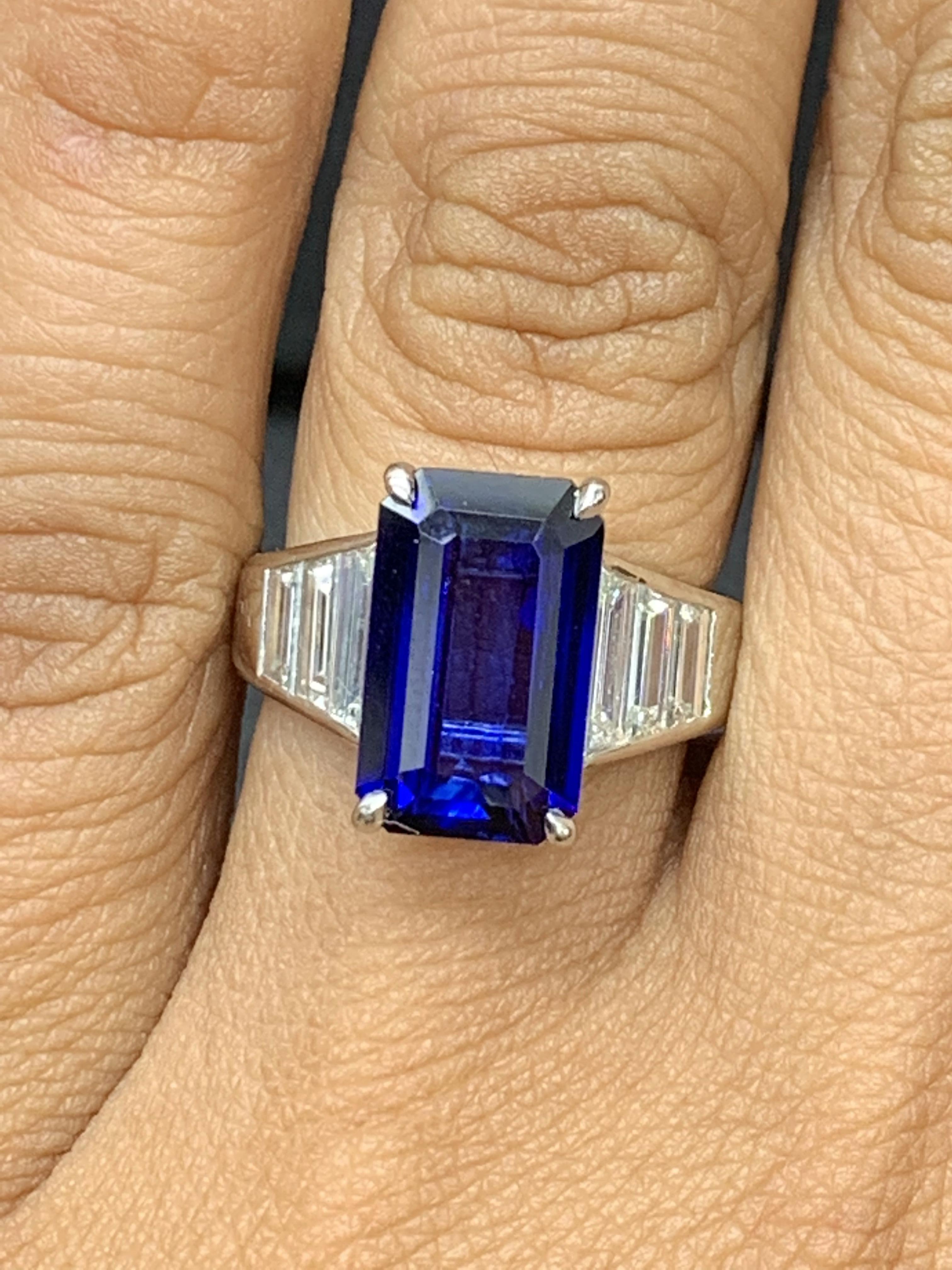 Certified 5.13 Carat Emerald Cut Sapphire Diamond Engagement Ring in Platinum For Sale 1