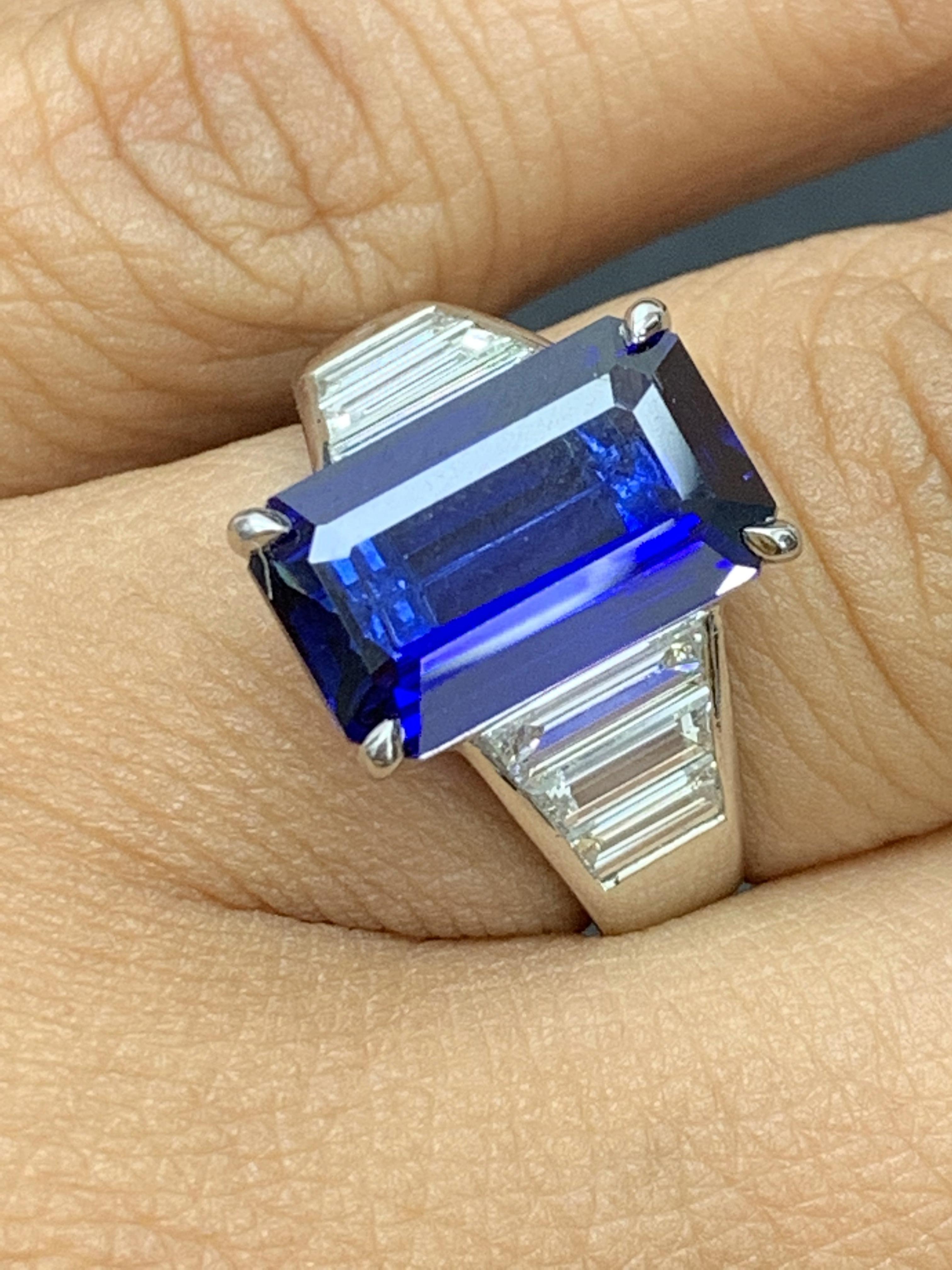 Certified 5.13 Carat Emerald Cut Sapphire Diamond Engagement Ring in Platinum For Sale 2