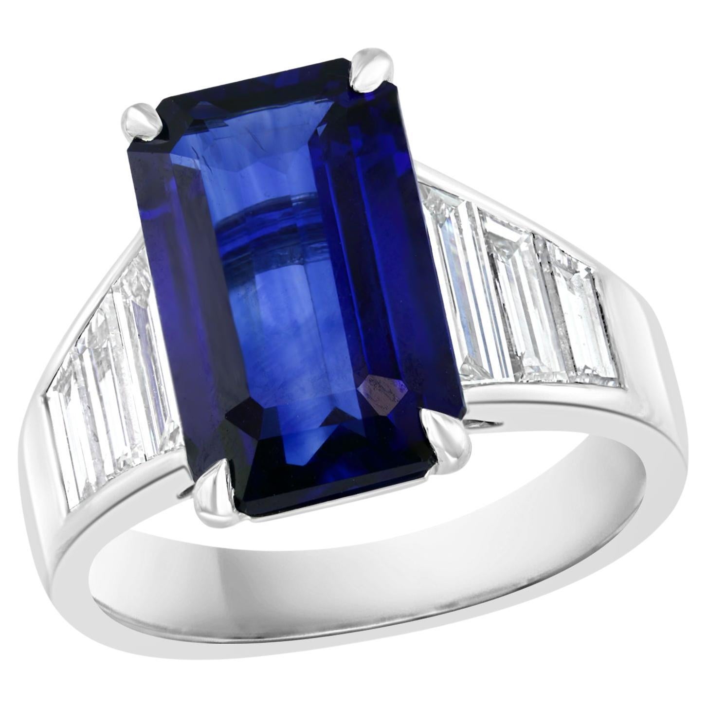 Certified 5.13 Carat Emerald Cut Sapphire Diamond Engagement Ring in Platinum For Sale