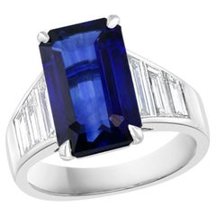 Certified 5.13 Carat Emerald Cut Sapphire Diamond Engagement Ring in Platinum
