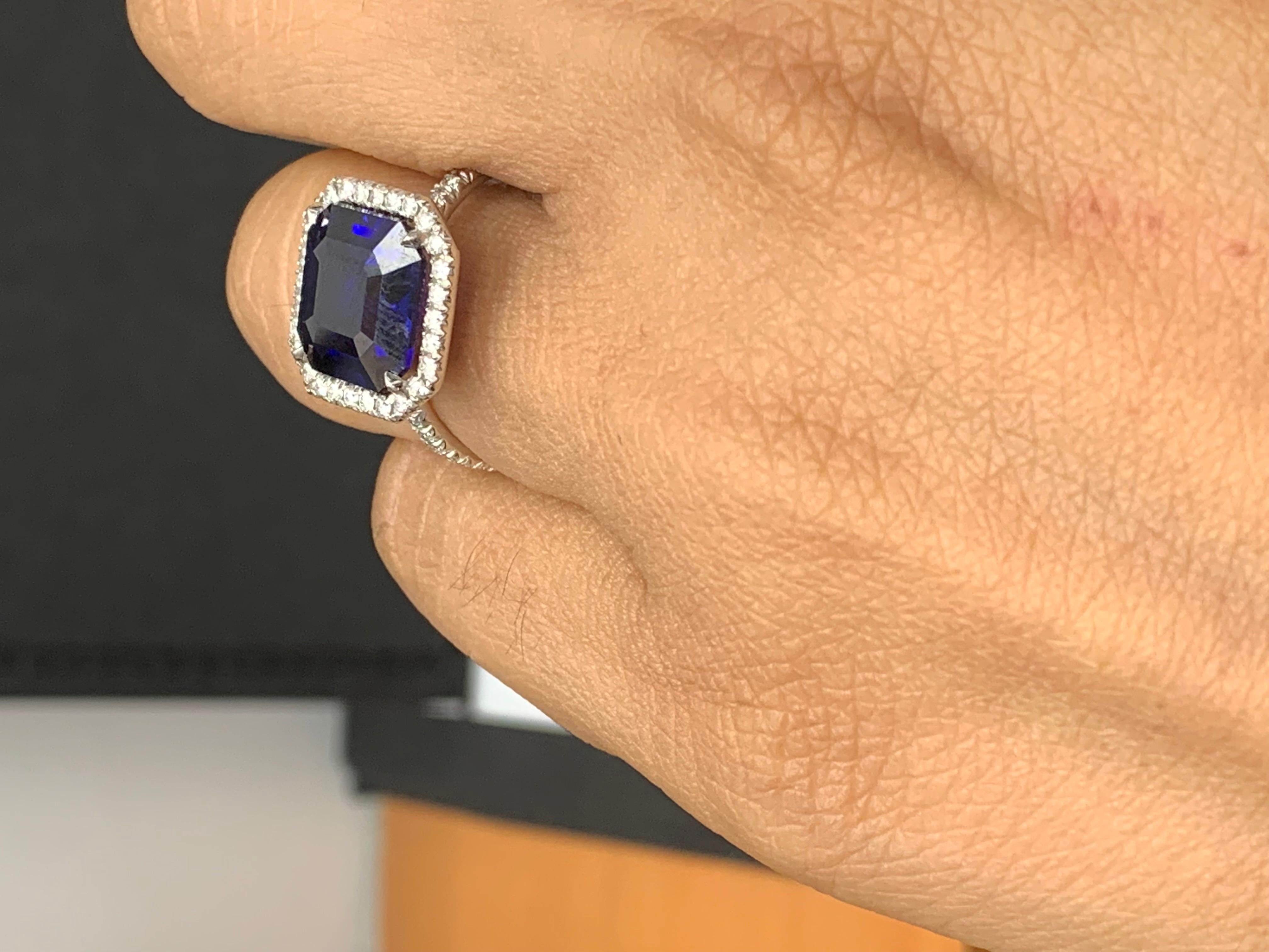 CERTIFIED 5.14 Carat Step Cut Sapphire and Diamond Engagement Ring in Platinum For Sale 3