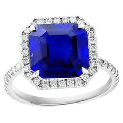 CERTIFIED 5.14 Carat Step Cut Sapphire and Diamond Engagement Ring in Platinum