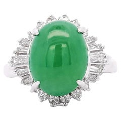 Certified 5.16 Carat Fei Cui Type A Jadeite Jade and Diamond Cocktail Ring