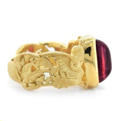 Natural Red Sugarloaf Rubellite Gemstone 5.17 carats set in 18K Yellow Gold Ring