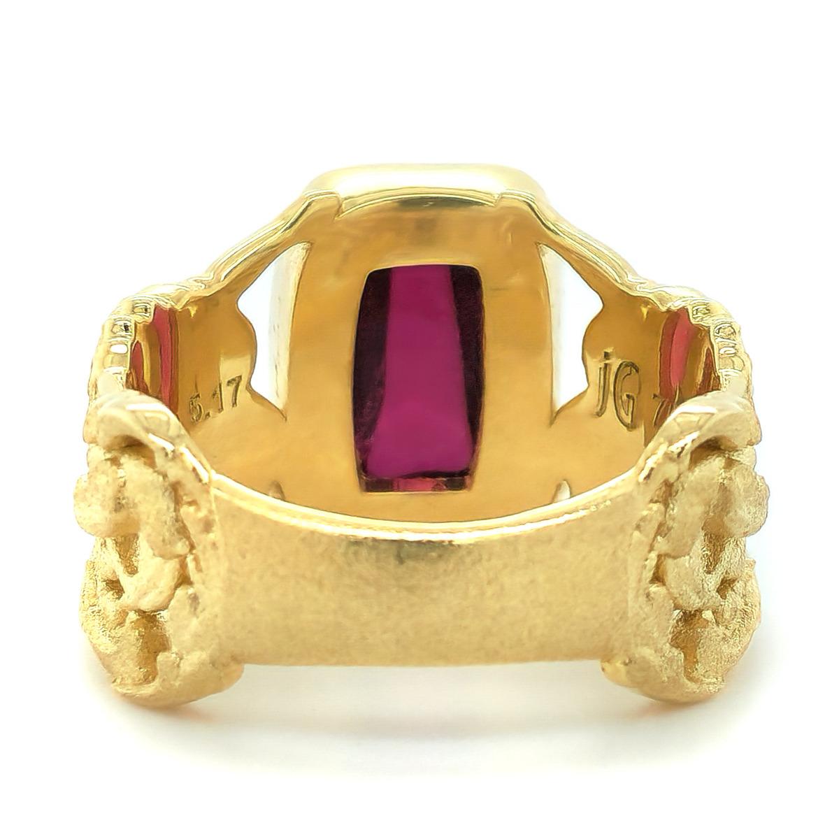 Mixed Cut Certified 5.17 Carat Rubellite Diamonds set in 18K Yellow Gold Ring For Sale