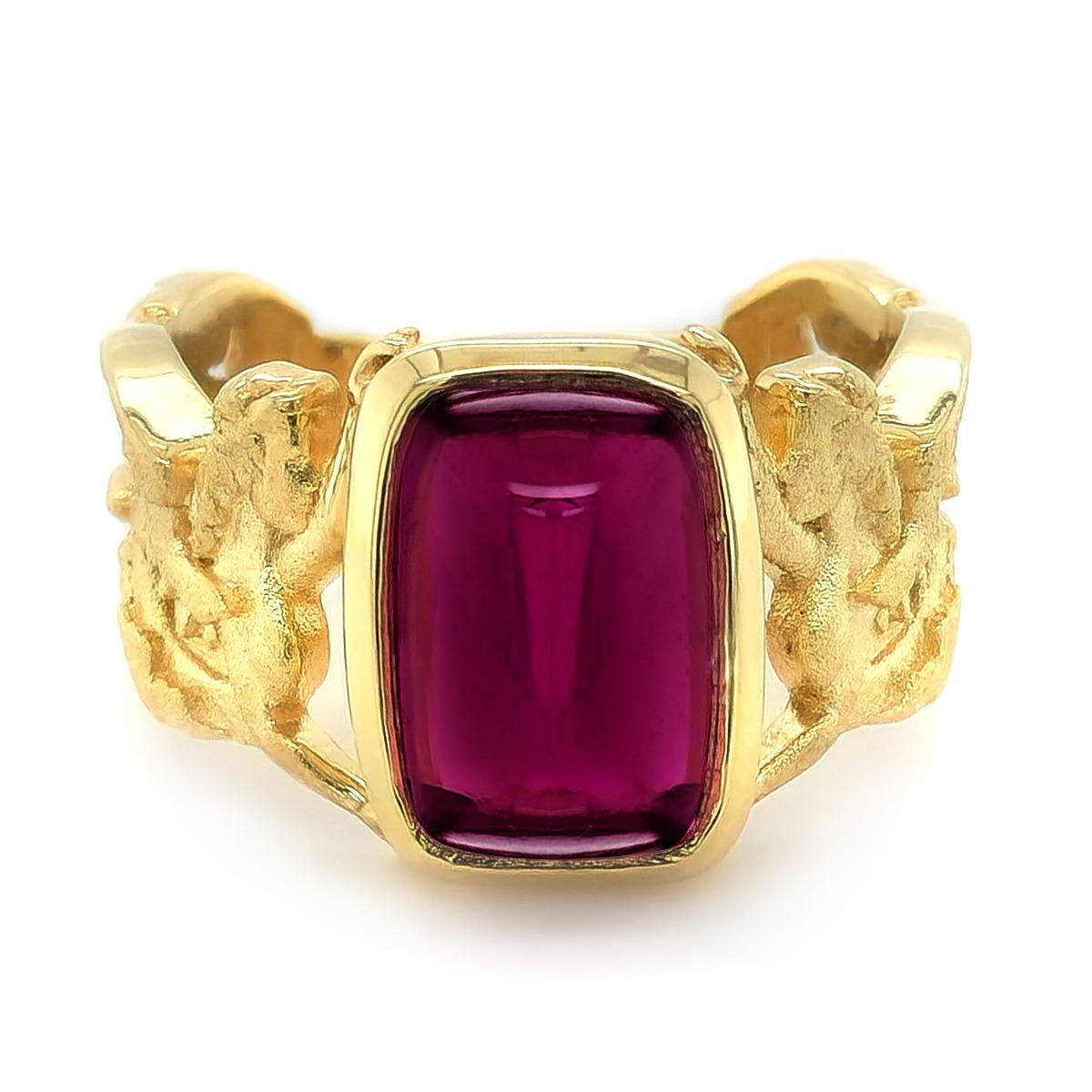 Certified 5.17 Carat Rubellite Diamonds set in 18K Yellow Gold Ring In New Condition For Sale In Los Angeles, CA