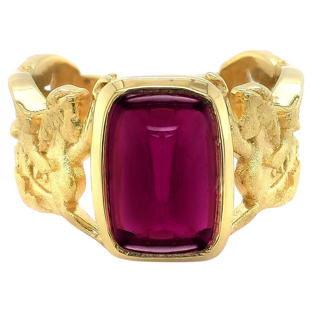 Certified 5.17 Carat Rubellite Diamonds set in 18K Yellow Gold Ring For Sale