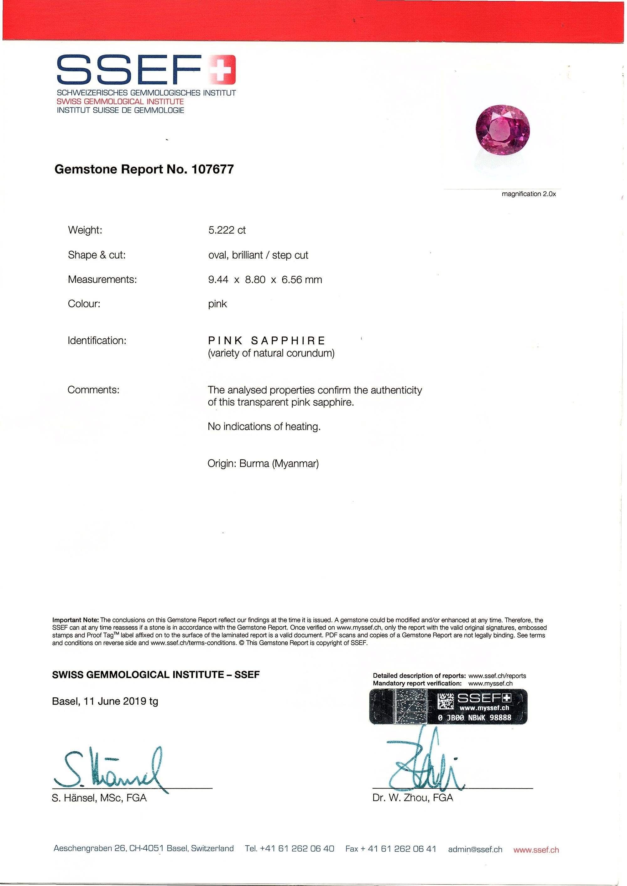 Certified 5.22 Ct Burma No heat Pink Sapphire Diamond Platinum Ring For Sale 3