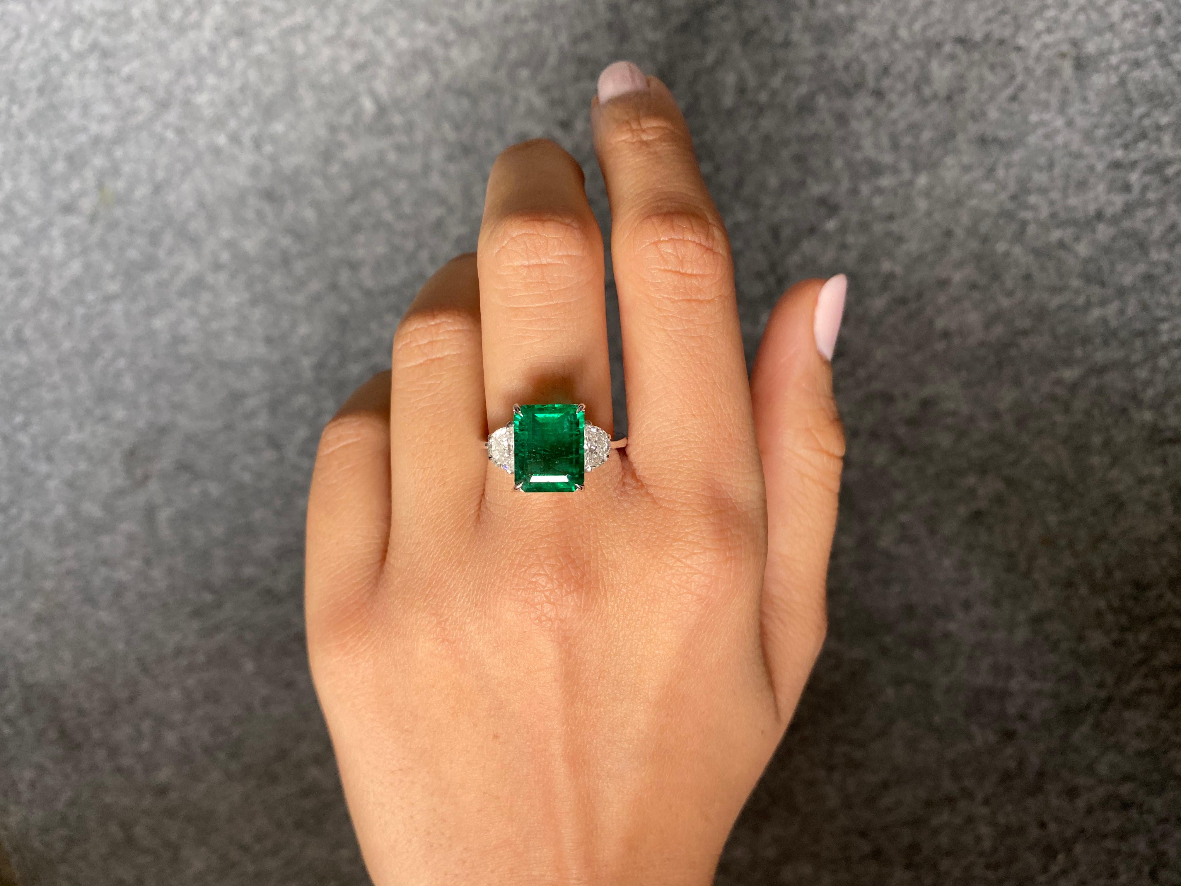 Women's Certified 5.28 Carat Emerald and Diamond Three-Stone Engagement Ring